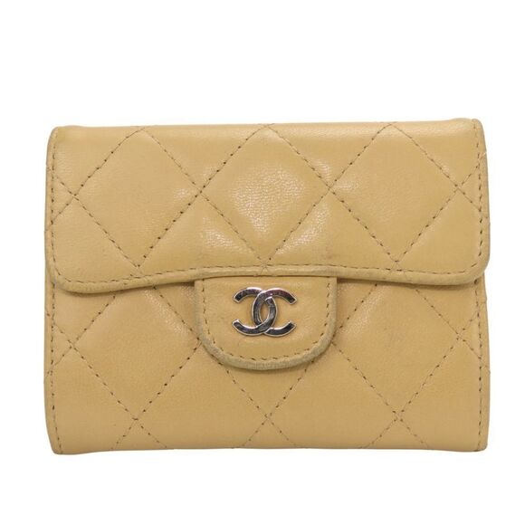 CHANEL Beige Lambskin Leather Logo Wallet - Picture 1 of 11
